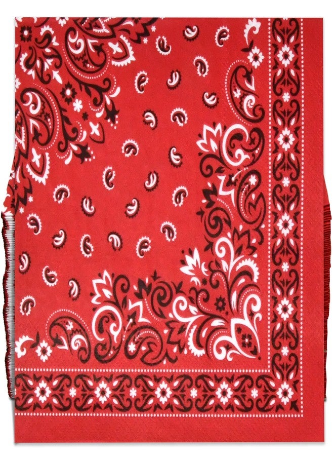 Gift Boutique 100 Red Bandana Napkins Western Lunch Disposable Paper Decorative Bandana Paisley Print Luncheon Napkin for Cowboy Barnyard - Image 1